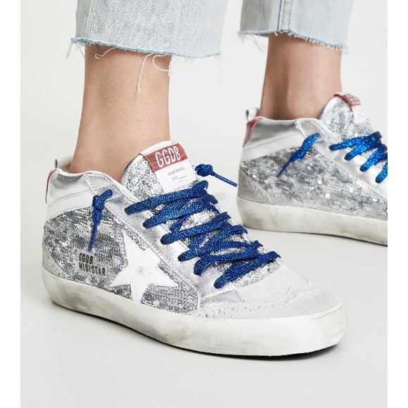 Golden Goose Mid Star Sneaker Silver Paillette NIB - Picture 2 of 8